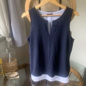 Crosby Navy and White Sleeveless Blouse